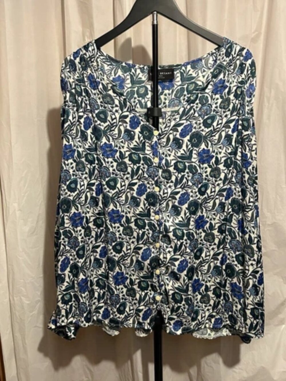 Lane Bryant Blue Green Floral V-Neck Button Front Long Sleeve Blouse 18/20